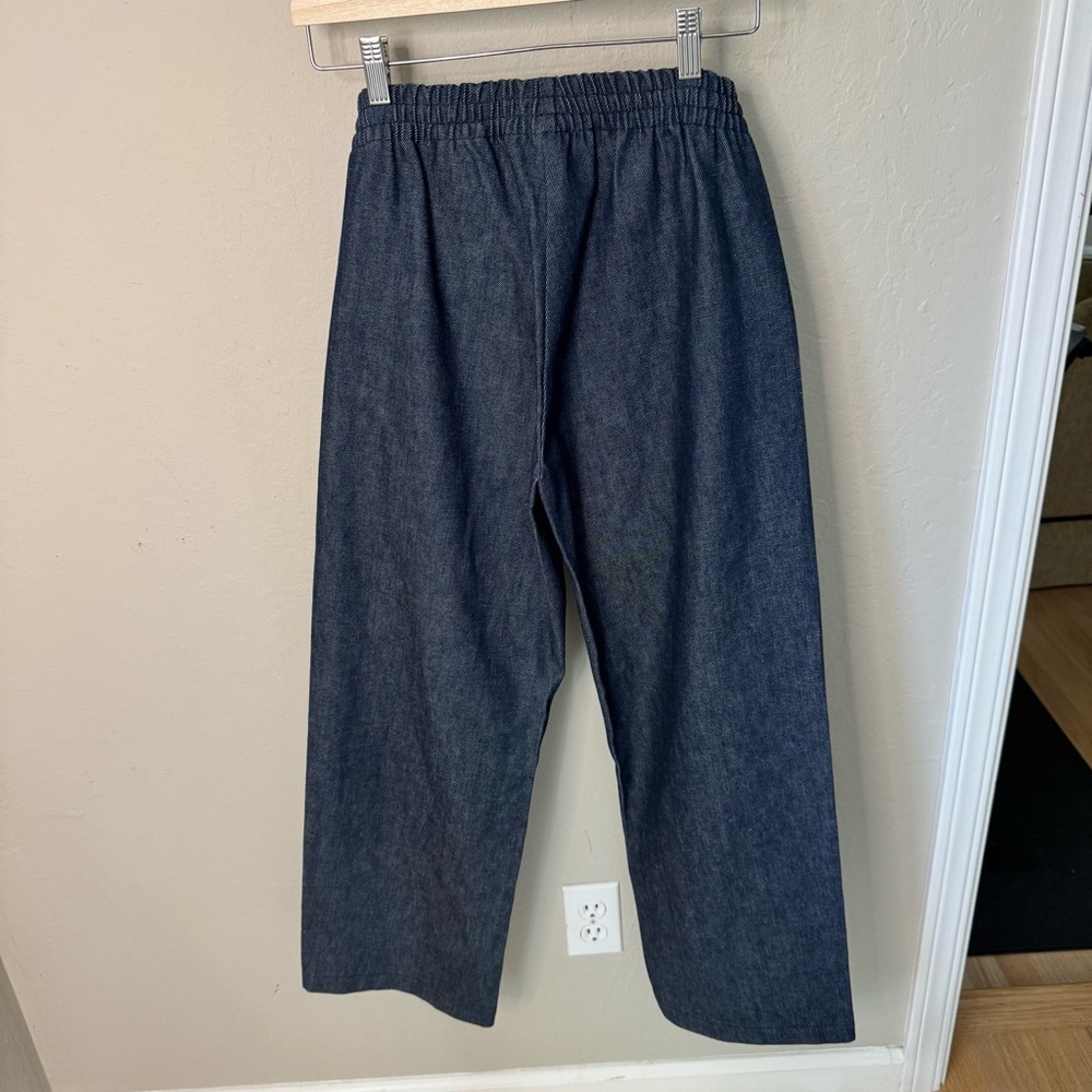 GRON KULLE Dark Denim Wide Leg Cropped Jeans Pants Pull On Elastic Waist - Picture 7 of 12